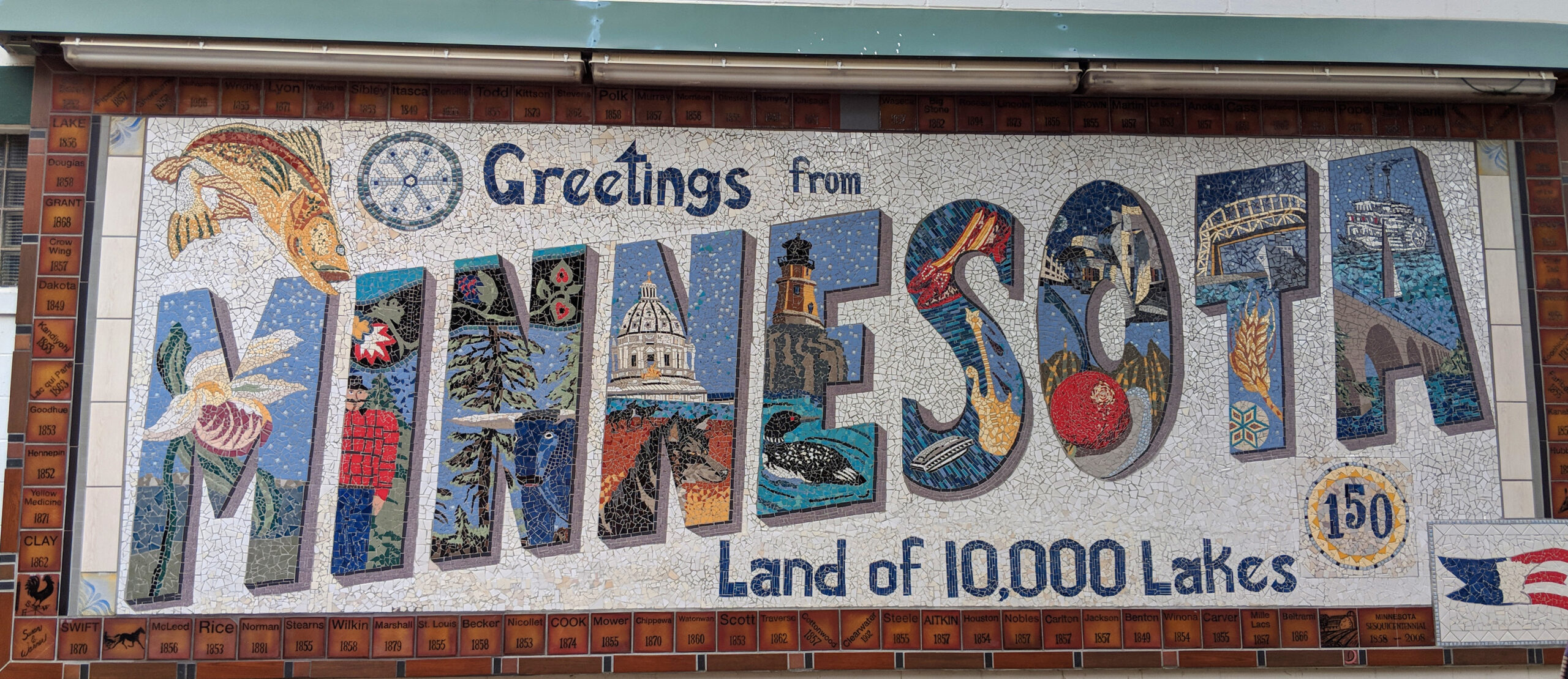 travel postcard mosaic commemorates 150 years of Minnesota Statehood